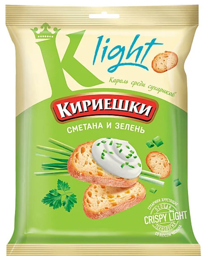 «Кириешки Light», сухарики со вкусом сметаны и зелени, 80 гр